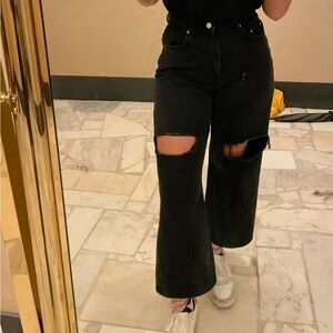 ASOS Black Flare Jeans with Distressed Details